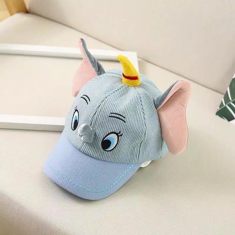 TOPI BASEBALL ANAK 0-3 Tahun MOTIF GAJAH CBKS VC-Topi Gajah Biru Muda