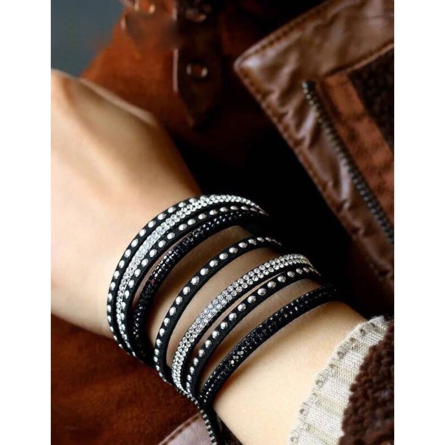 LRC Gelang Tangan Pria Fashion Silver Diamond-studded Multi-layer Bracelet A5774X