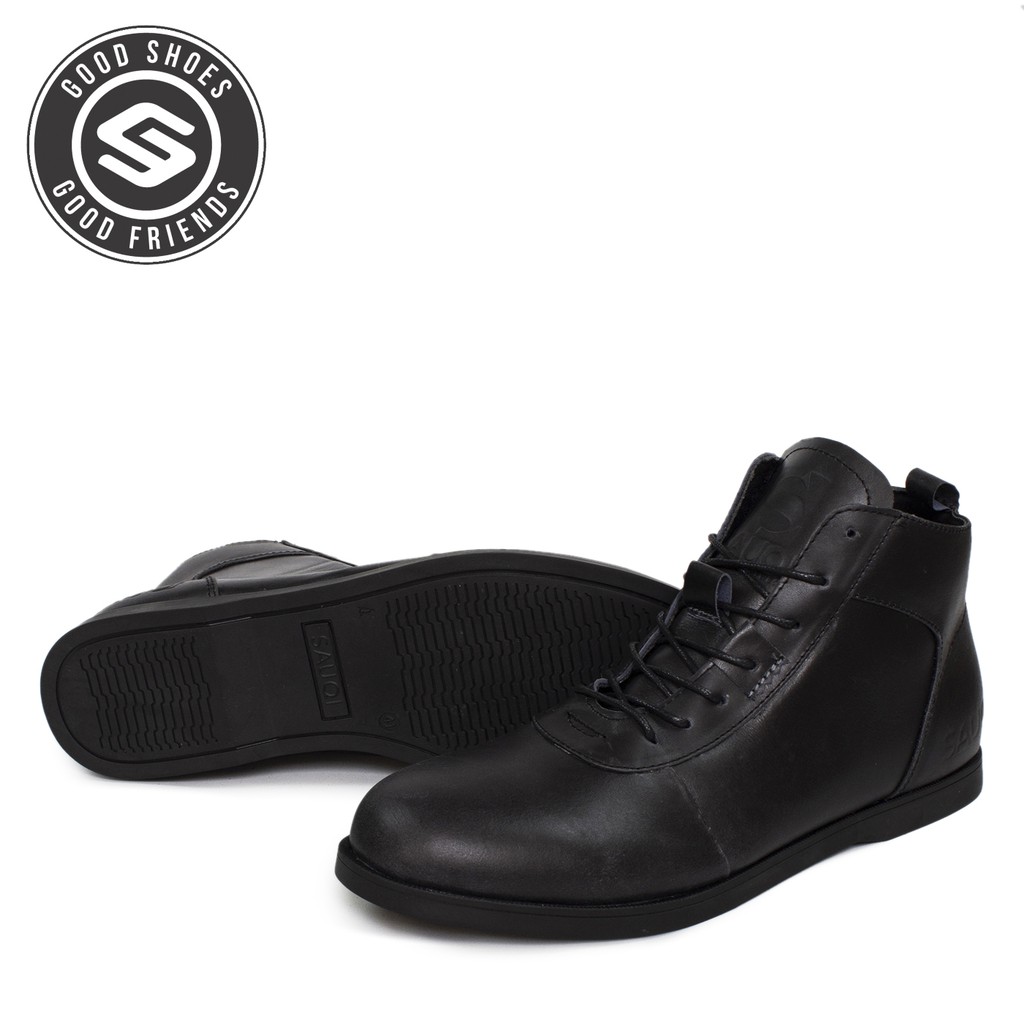 SAUQI FOOTWEAR Sepatu Pria Brdo Sperry Hitam Casual Semi Boots Kulit Asli Pu -hitam