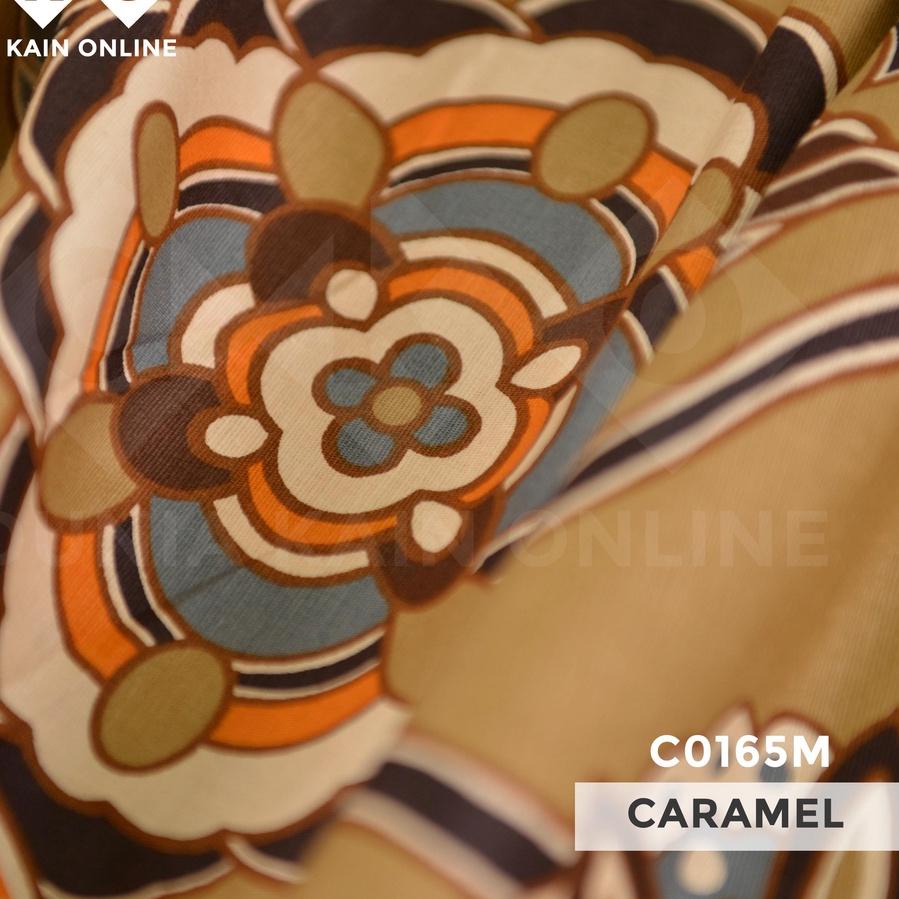 New - DKO Kain LYCRA  Cotton Stretch Caramel Motif Bunga Besar Daun .,