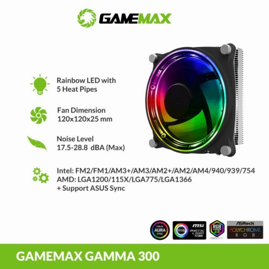 GAMEMAX GAMMA 300 Rainbow Fan CPU Cooler Fan Processor
