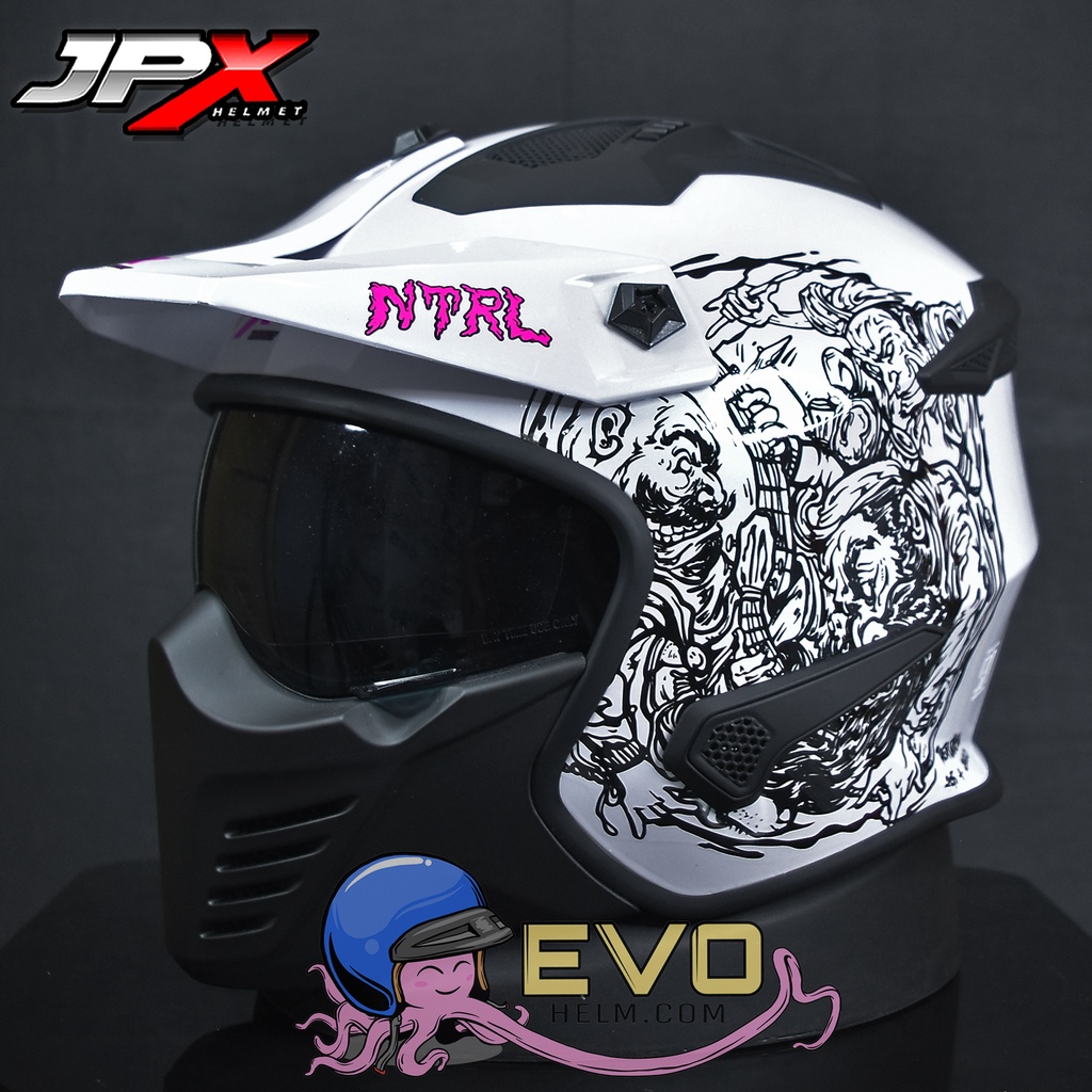 HELM JPX MOTOCROSS_JPX MX 726R NETRAL - PEARL WHITE / BLACK METALIC SPECIAL EDITION (ONGKIR 2 KG)