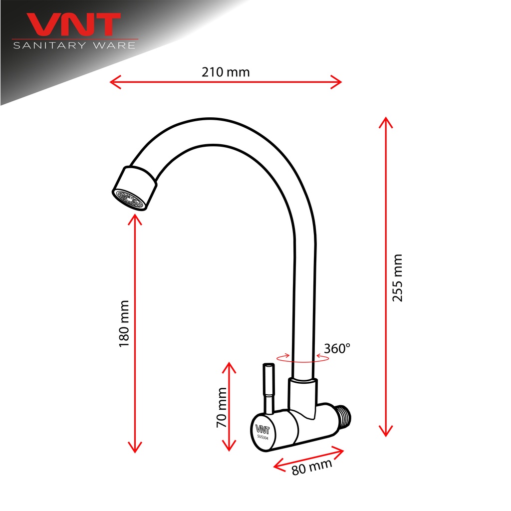 VNT Keran Cuci Piring Leher Angsa Stainless SUS304 Kran Sink Dapur Tembok