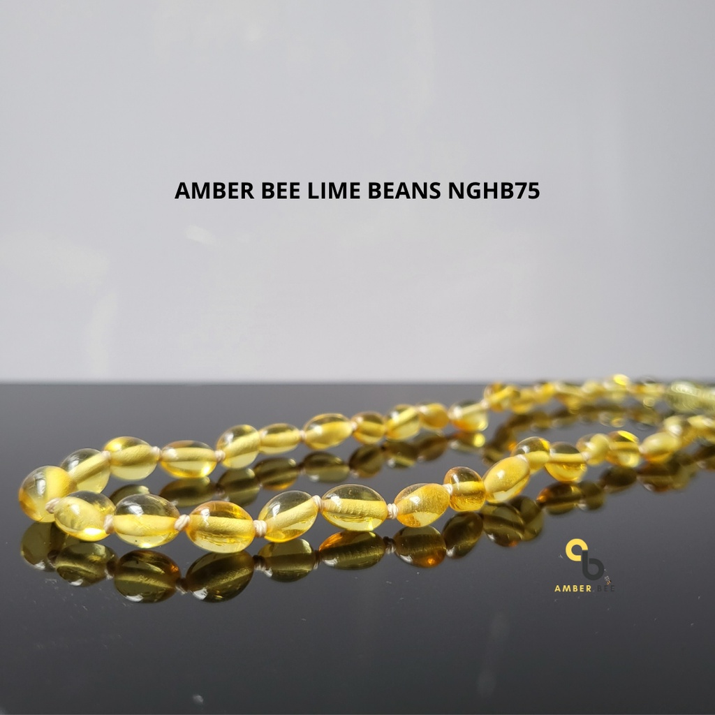 Kalung Amber Bayi &amp; Anak Premium Glossy Lime Beans NGLB75 By Amber Bee