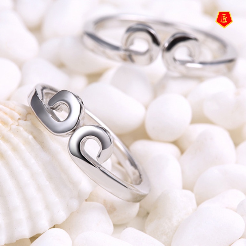 [Ready Stock]Creative Personality Silver Hoop Opening Couple Ring