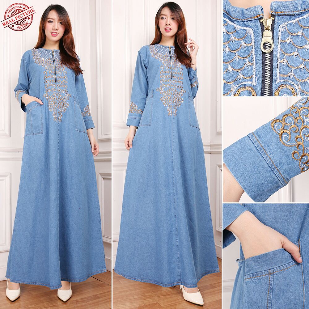 SB Collection Dress Maxi Verina Gamis Jeans Longdress Jumbo Wanita