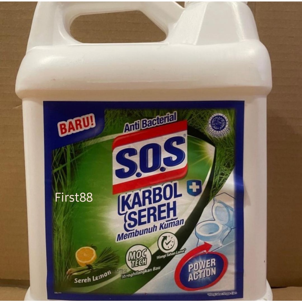 SOS Karbol Wangi Sereh Lemon Jerigen 4 Liter