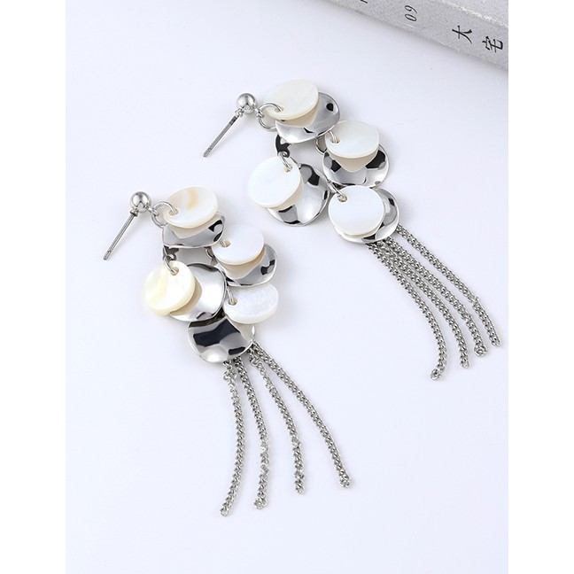 LRC Anting Tusuk Fashion Real Platinum Alloy Shell Round Tassel Earrings F79767