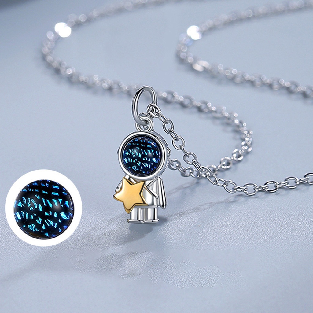 Hu Hu Hu Hu Hu Alat Bantu Pasang Kacamata♡ Kalung Klavikula Desain Bulan Bintang Astronot Bahan Batu Glaze Untuk Pasangan