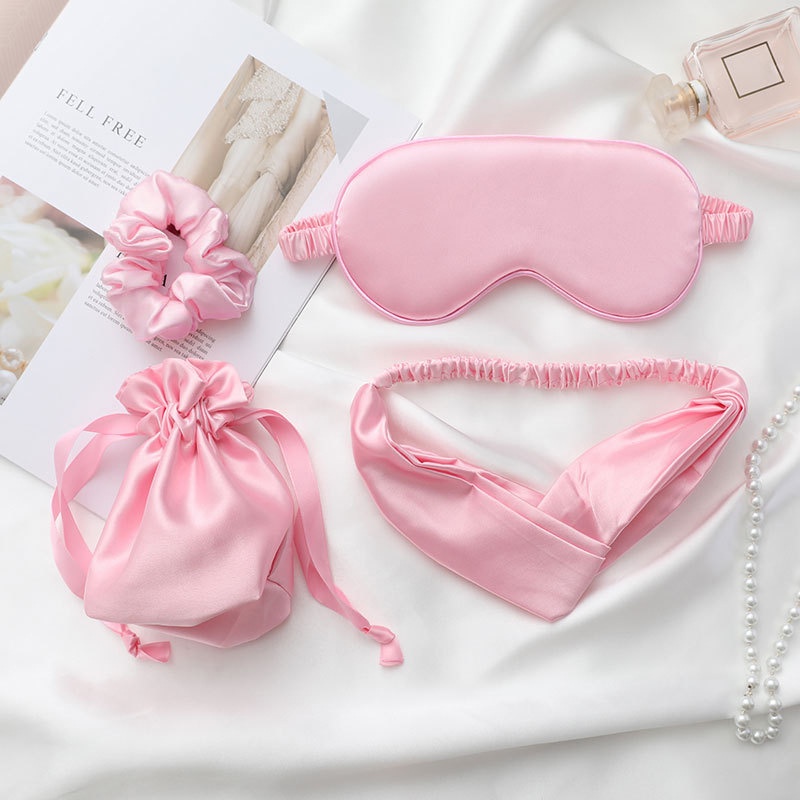 [LS] Set 4 Piece Pouch-Scrunchy-Bandana-Double Sided Silk Eyemask 8415