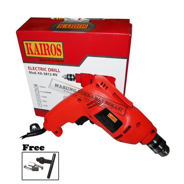 Kairos Mesin Bor Tangan Listrik 10MM KA-3812-RV Merah Free 1 Set Areng Terjangkau