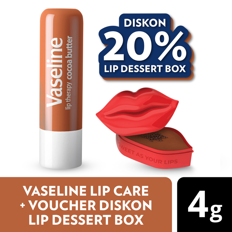 Vaseline Lip Therapy Balm Stick Cocoa Butter 4.8 gr FREE Voucher Bittersweet by Najla Lip Dessert Bo