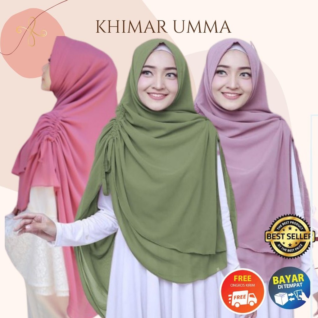 Kerudung syari 2 layer Khimar 2 layer jumbo jilbab khimar jumbo jilbab syari serut khimar umma