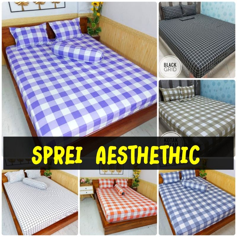 SPREI AESTHETHIC MOTIF KOTAK ABSTRAK 120X200 160X200 180X200 FREE SARBAN SARGUL