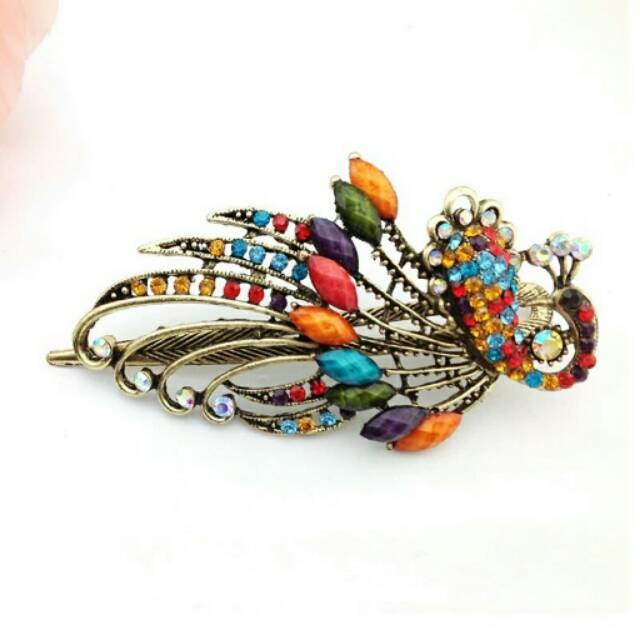 Retro oriental crystal peacock hair pin