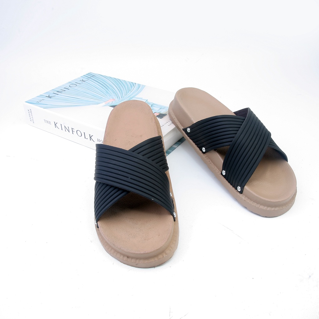 SANDAL WANITA PLATFORM SILANG GARIS SLOP KOKOP