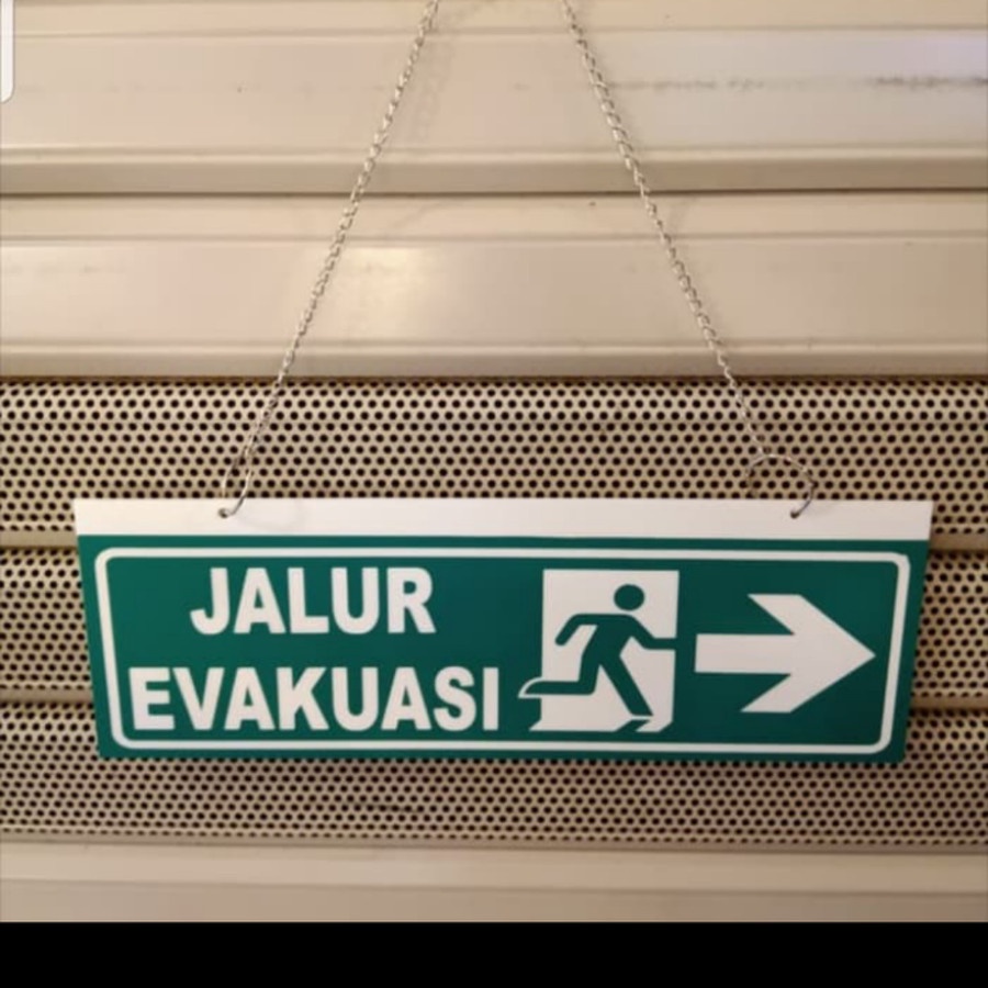 Sigh akrilik Jalur Evakuasi gantung 2 muka ukuran 45x15cm