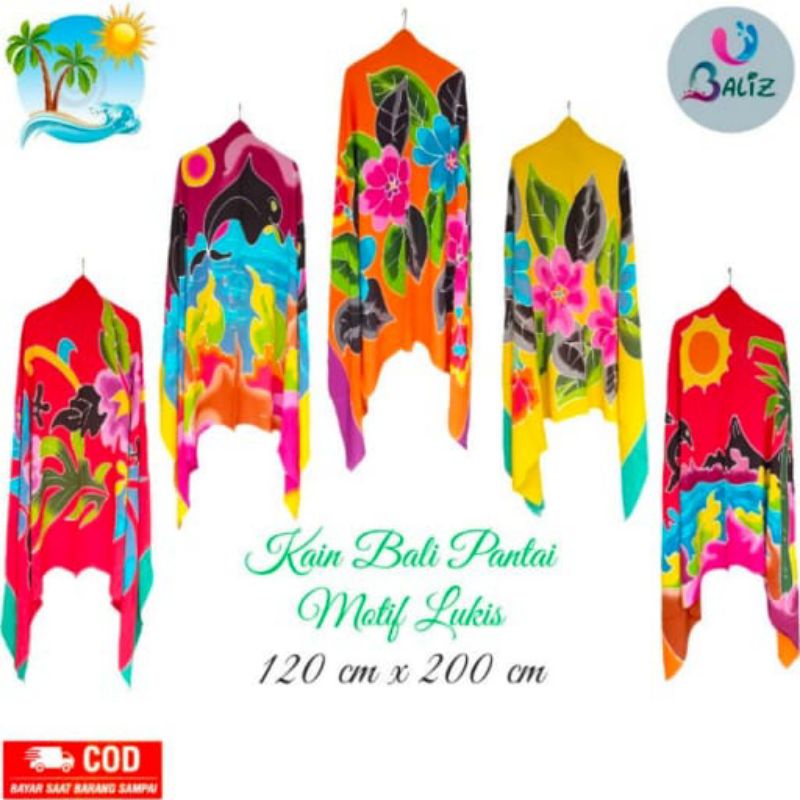 Kain Pantai / Selendang Pantai / Selimut Pantai / Sarung Bali Size Jumbo / motif Kembang Lukis