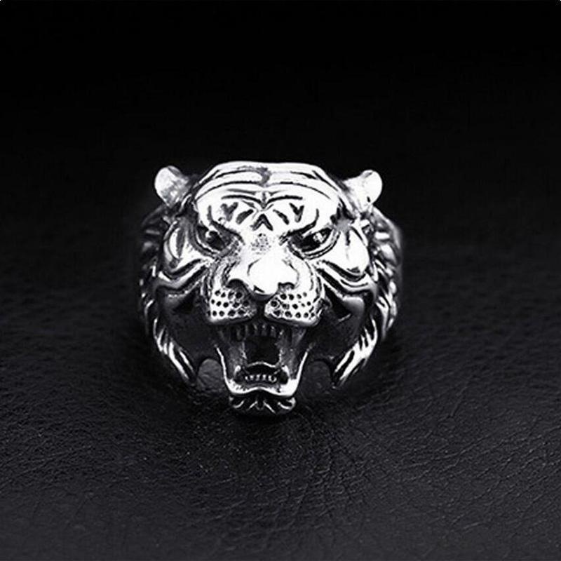 Cincin Desain Kepala Harimau Gaya Retro Untuk Pria