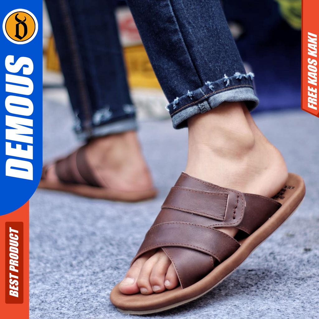 DEMOUS EXO Sandal Kulit Asli Sendal Slop Terbaru Kekinian