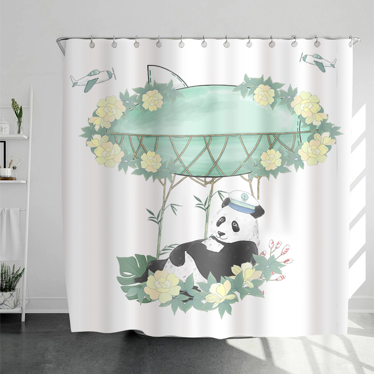 Tirai Kamar Mandi Dengan Bahan Tahan Air Dan Gambar Motif Panda Balon Udara Shopee Indonesia