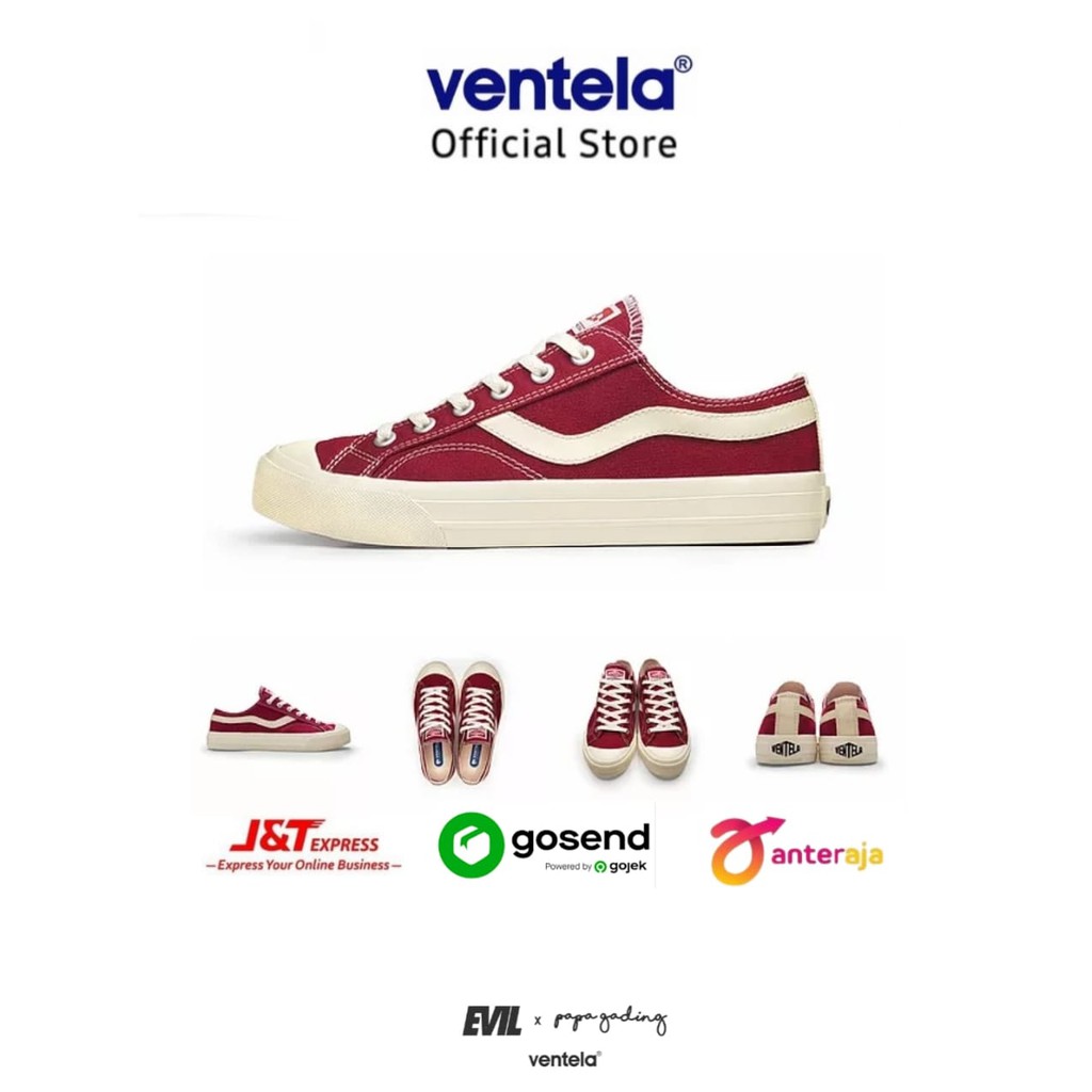 Sepatu Ventela Public Low Maroon Sneakers Shoes Original Ventela