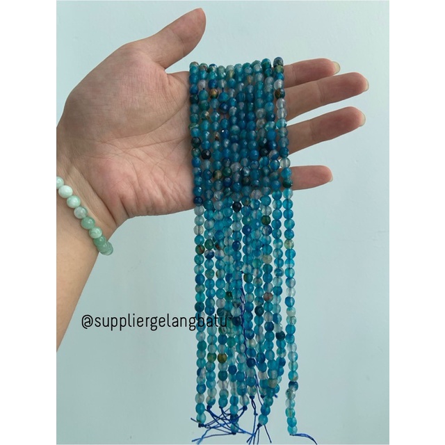 batu AQUAMARINE SERAT BIRU TUA FACETED BEADS 6mm cutting gelang kalung