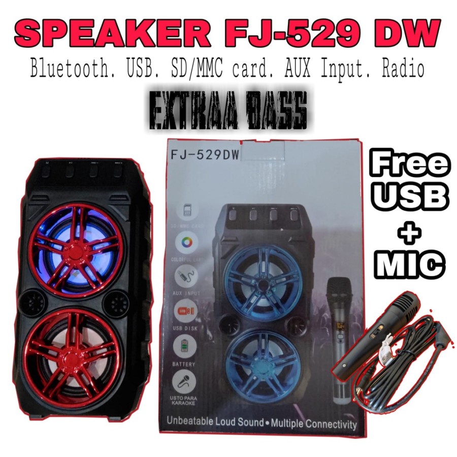 Speaker Bluetooth Wireless Portable USB FJ-529DW Extra Bass FREE MIC