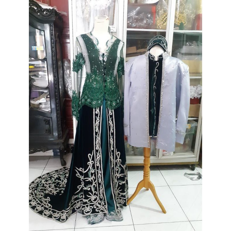 preloved kebaya bludru ijo botol + beskap
