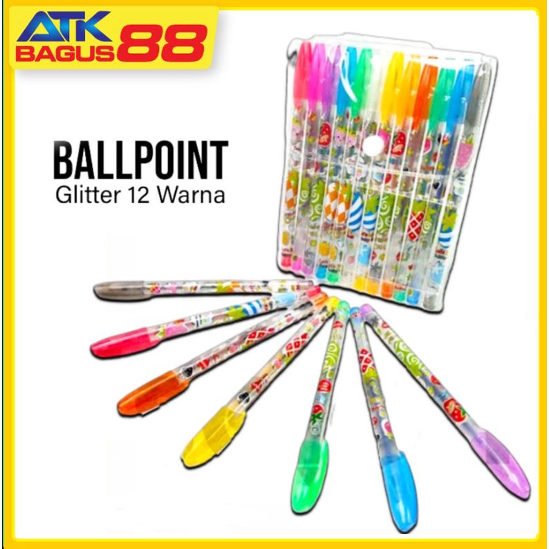 

BALPOINT/PULPEN GEL GLITER 12 WARNA HARGA/12 pcs