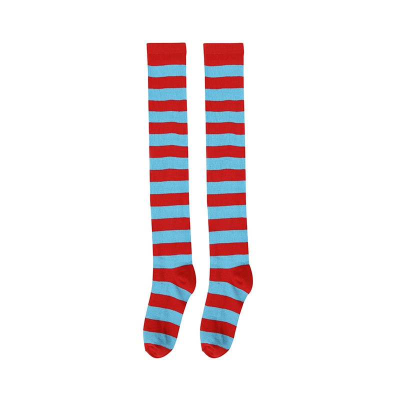 OKBE black and white overknee socks / kaos kaki belang hitam putih sepaha-merah X biru