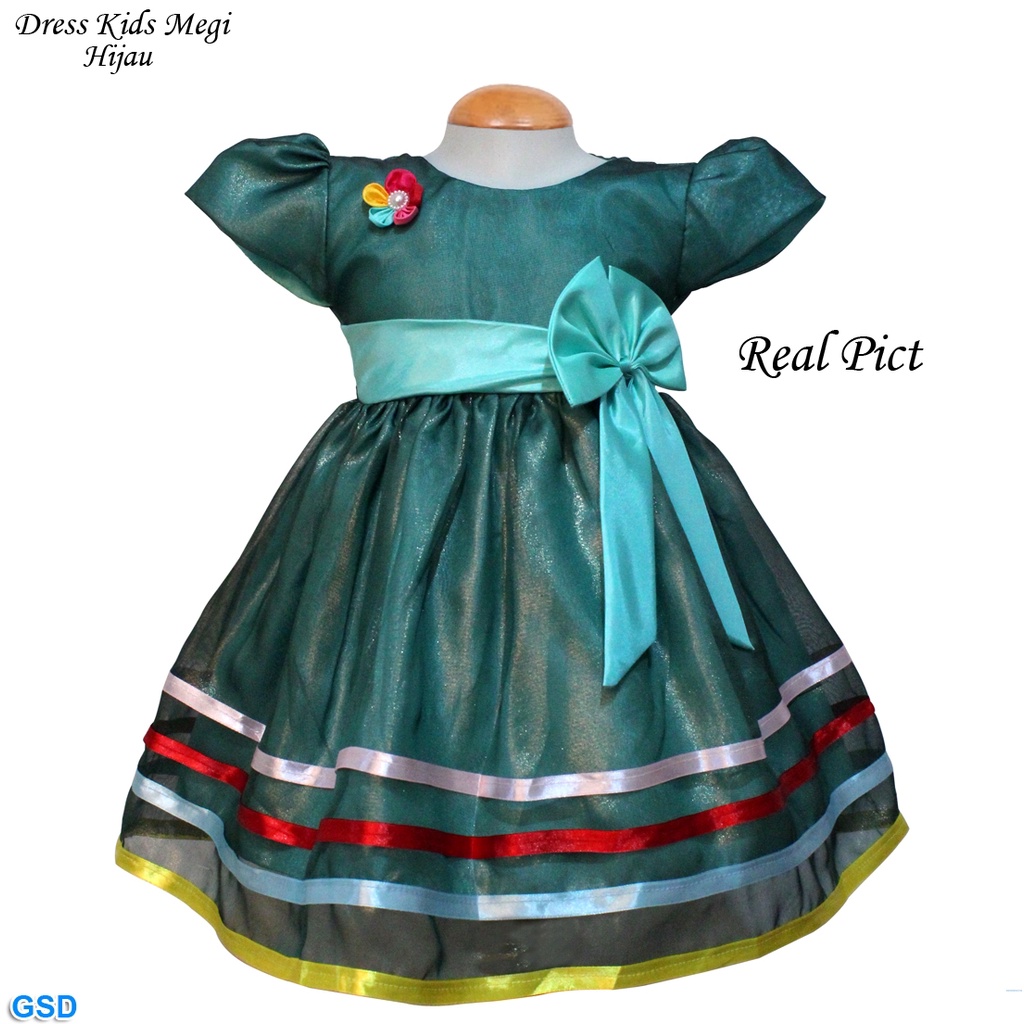 Dress Kids Megi/Terusan Dress Anak Brukat/ Fashion Anak Perempuan Lucu/Dress Pita Murah Usia 3-5 Thn