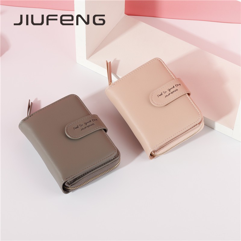 JIUFENG Dompet Koin Zipper Wanita Korea Fashion Pendek Serba Guna Resleting