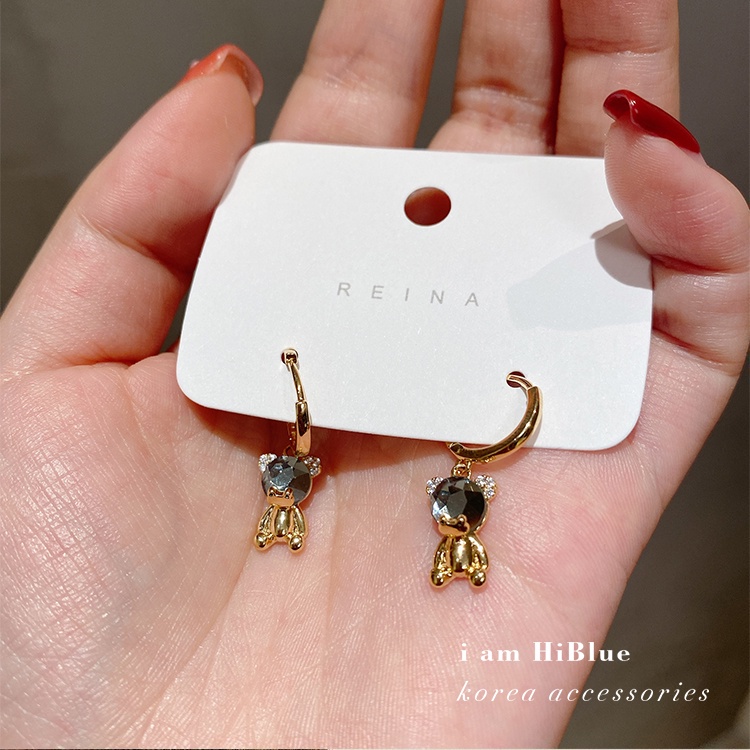 Anting Beruang Kristal Imitasi Bulat lady cute korea