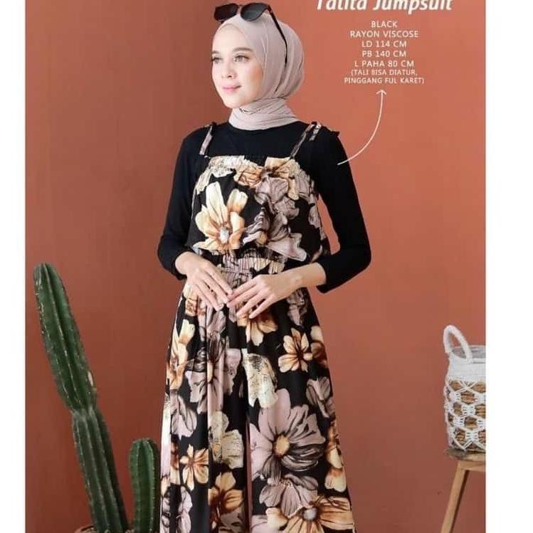 FREE ONGKIR Talita Letha Jumpsuit Motif Big Flower- Overall Bunga Bahan Rayon Super Adem Rempel Dada