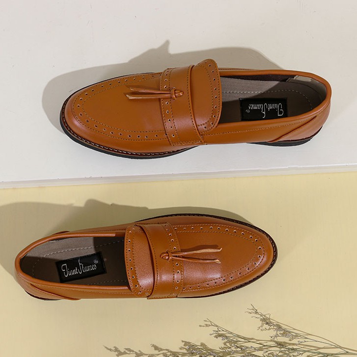 Pietra Brown | Sepatu Coklat Tanpa Tali Loafers Pria Casual Kerja Formal Kantor Laki | Giant FORIND