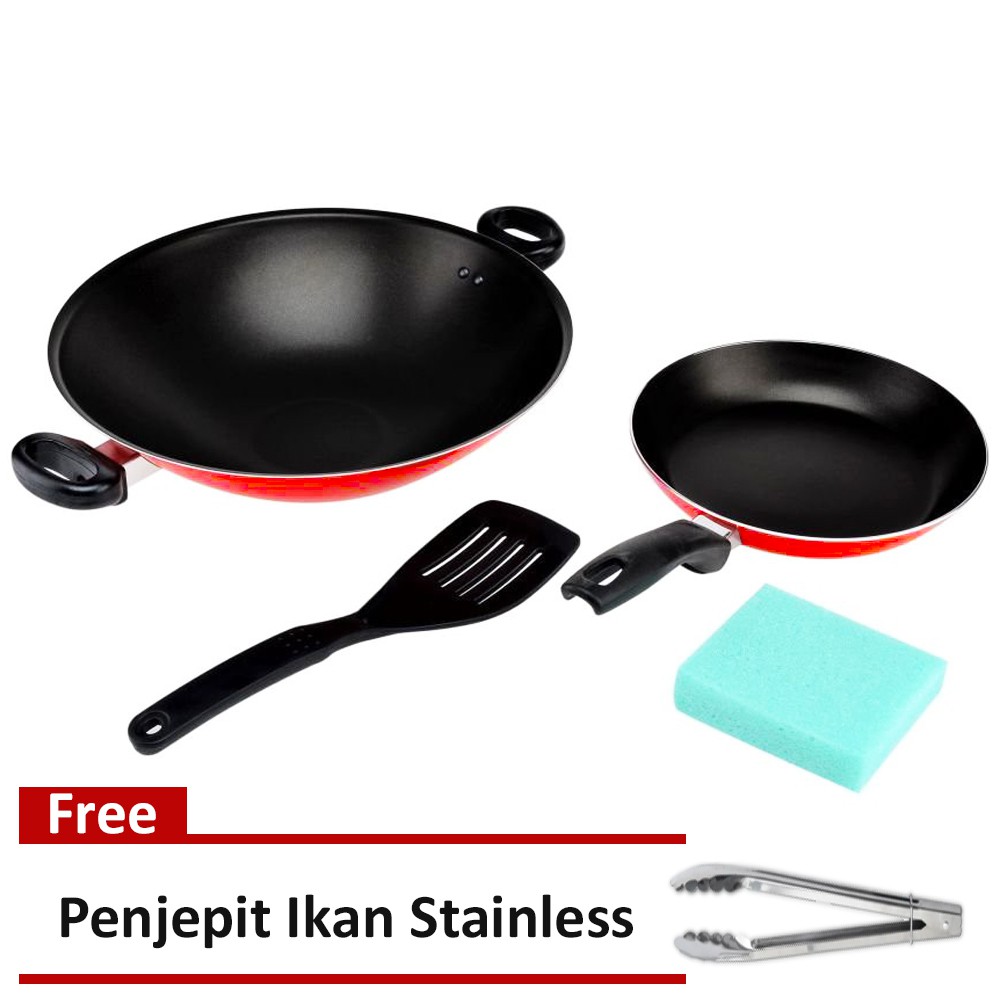 Maxim Wajan Teflon Frypan Set Valentino Isi 2 Pcs - GRATIS Penjepit Gorengan Stainless steel