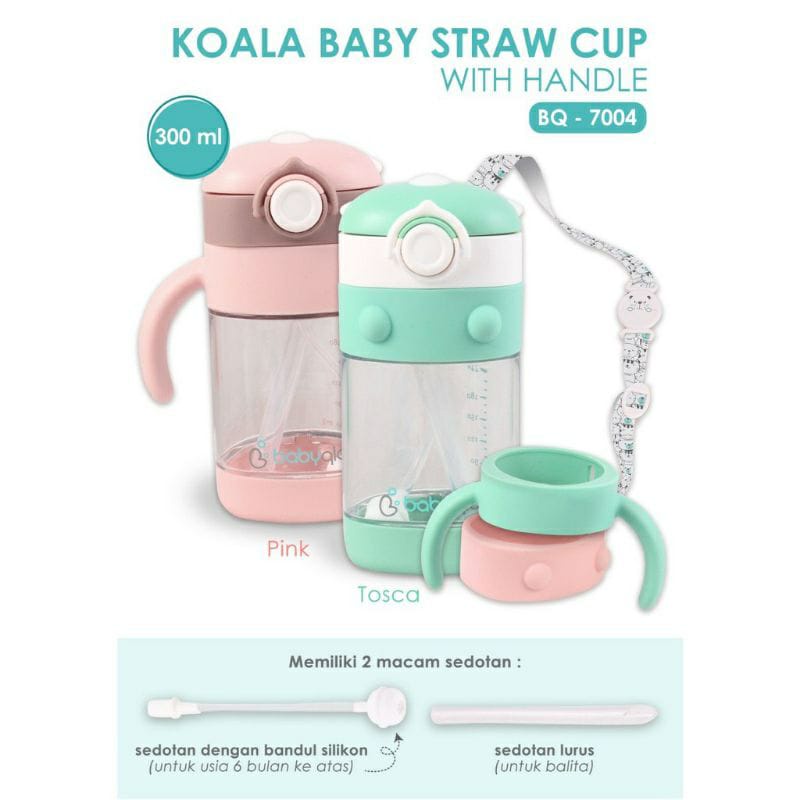 Babyqlo Koala Baby Straw Cup With Handle 300ml BQ-7004 - Botol  Minum Anak