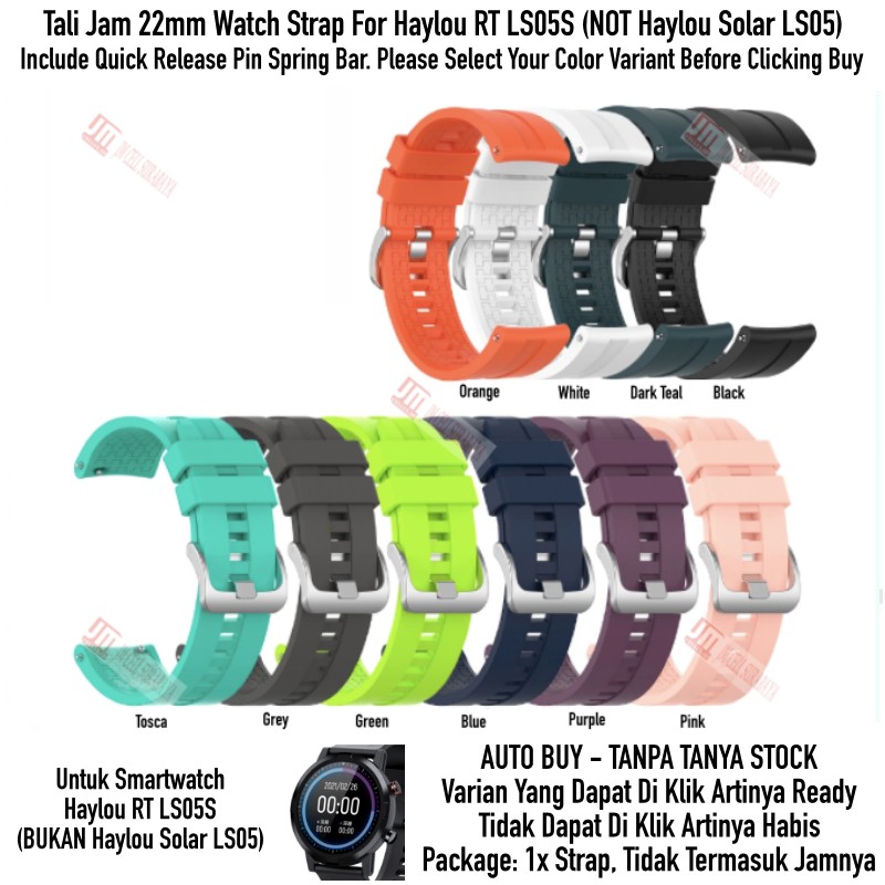 Tali Jam 22mm Watch Strap Haylou RT LS05S (BUKAN LS05) - XLF Rubber Silikon Metal Buckle