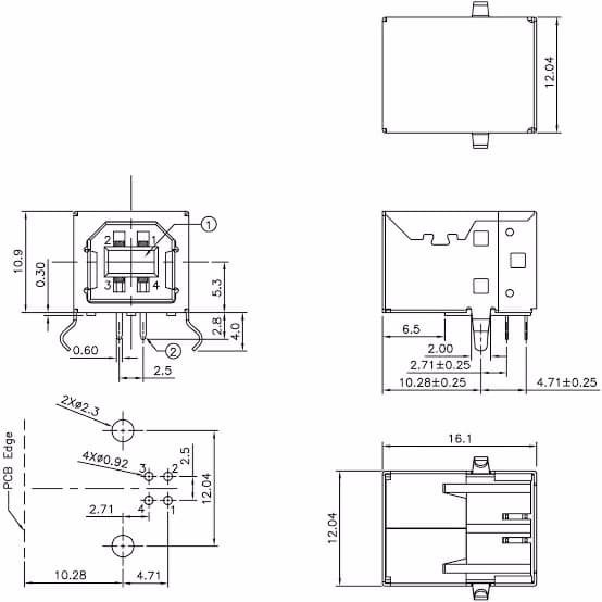 USB type B L tipe tekuk soket Female Soket Printer 4p Type for arduino