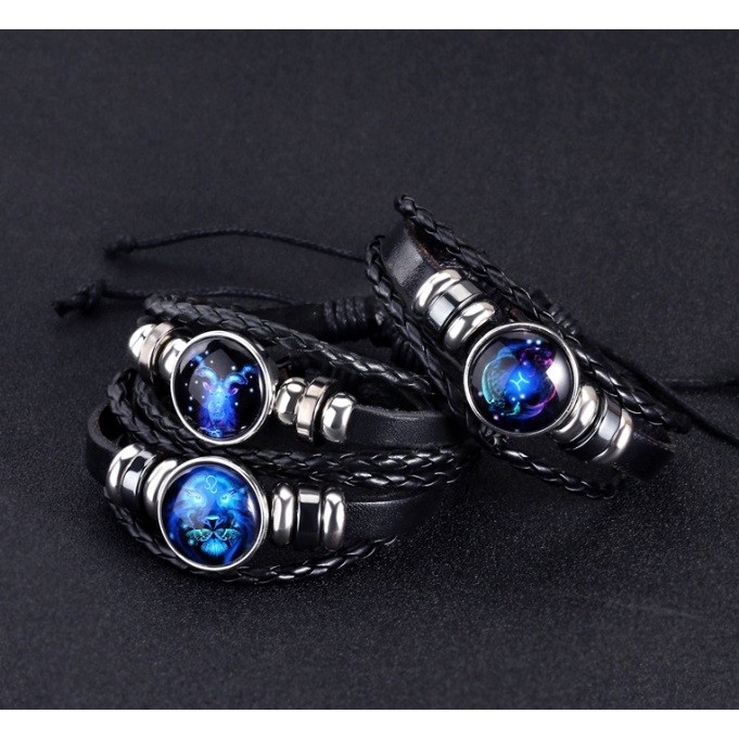 Gelang Kulit Asli Zodiak Luminous Astronomi Vintage Trendy Leather