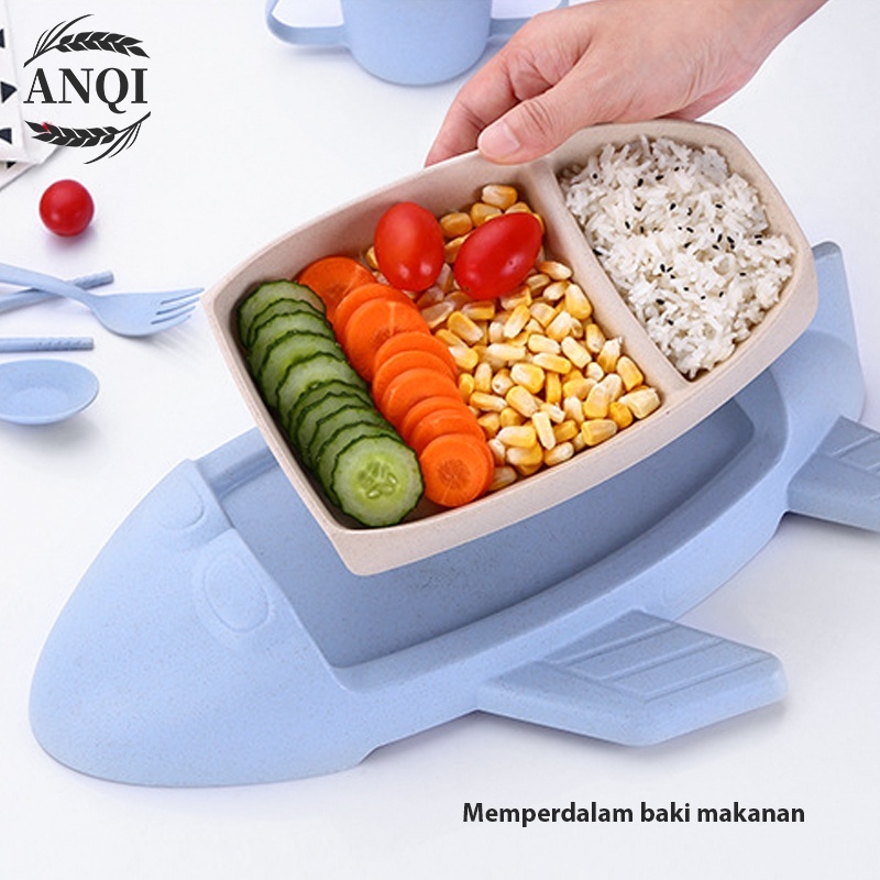 ANQI 1888 6 IN 1 Tempat Makan Bayi  Set Tempat Makan Bayipiring Makan Anak  Pesawat Terbang VS-69