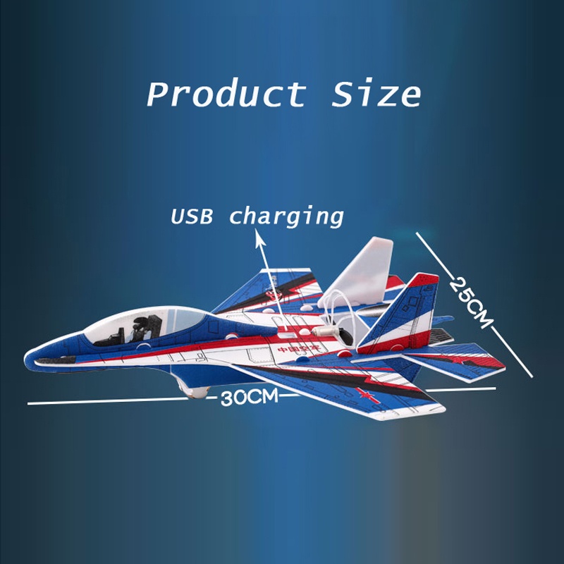 Su-27 Mainan Pesawat Terbang Elektrik Lempar Tangan USB Rechargeable Bahan Busa Dengan Lampu Untuk Outdoor