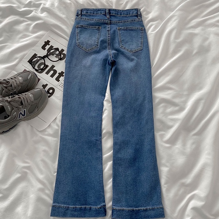 Biru Korean Highwaist Seksi Melar Straight Celana Jeans Panjang Wanita