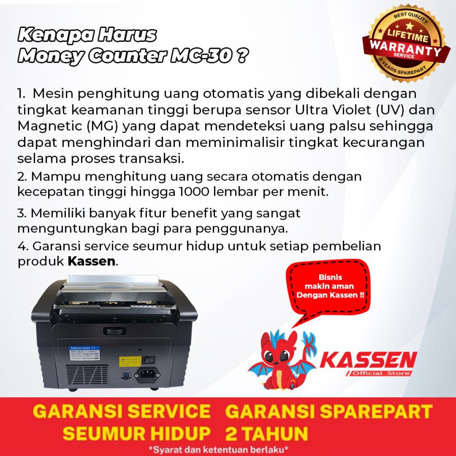 MESIN PENGHITUNG UANG KASSEN MC-30 MONEY BILL COUNTER MC30