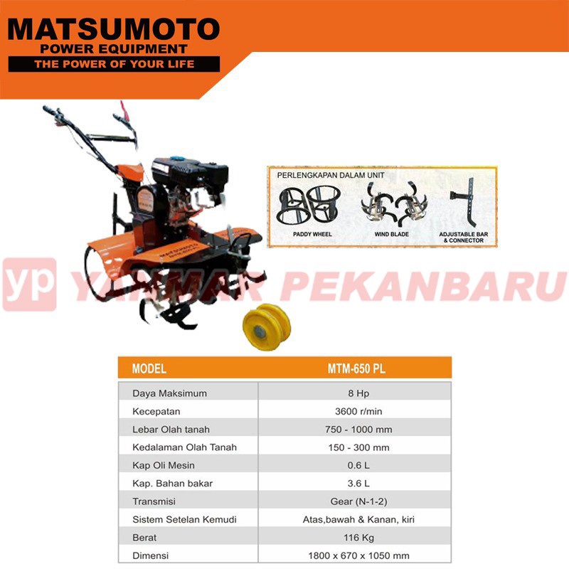 Mesin Bajak Sawah / Traktor Tangan / Mini Tiller MTM 650 PL MATSUMOTO (Tanpa Ridger)