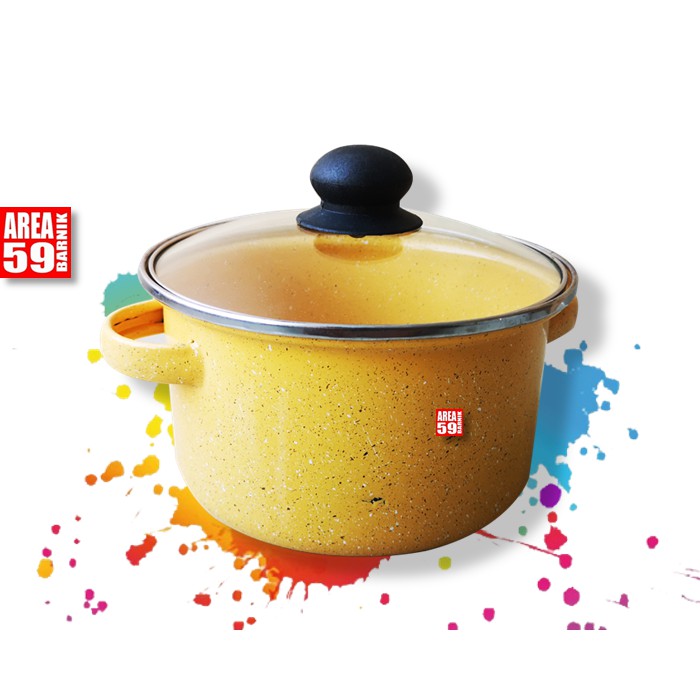 Panci Enamel Zuko Kuning 20 CM Tutup Kaca Bahan Tebal
