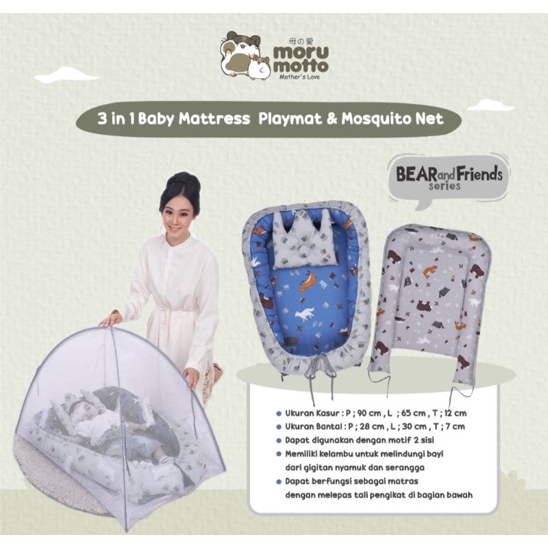 Morumotto kasur bayi / matras 3in1 playmat & kelambu bear & friends MMk9003