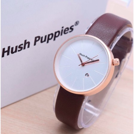 ( BAJ )JAM TANGAN HUSH PUPPIES  FASHION BULAT PLAT PUTIH // HP004 (RING ROSEGOLD)