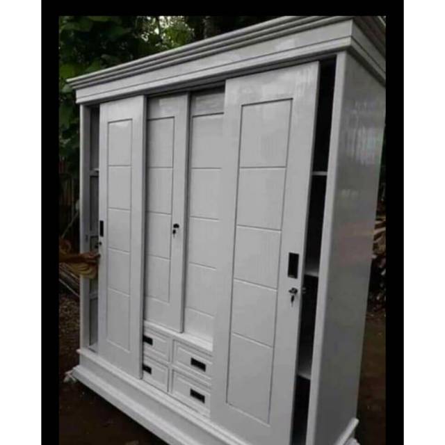 Lemari pakaian 4 pintu sleding kayu jati termurah terlaris terbaru
